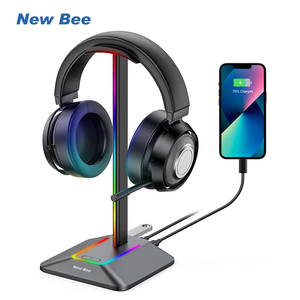New Bee Z8 Headphone Stand Universal Aluminum Foldable Headset Holder With Rgb Led Light USB Ports Charging