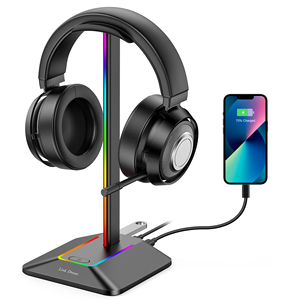 New Bee Gaming Head Phone Stand Soporte Para Auriculares Headphone Stand With Wireless Charger Headphone Display Stand With RGB